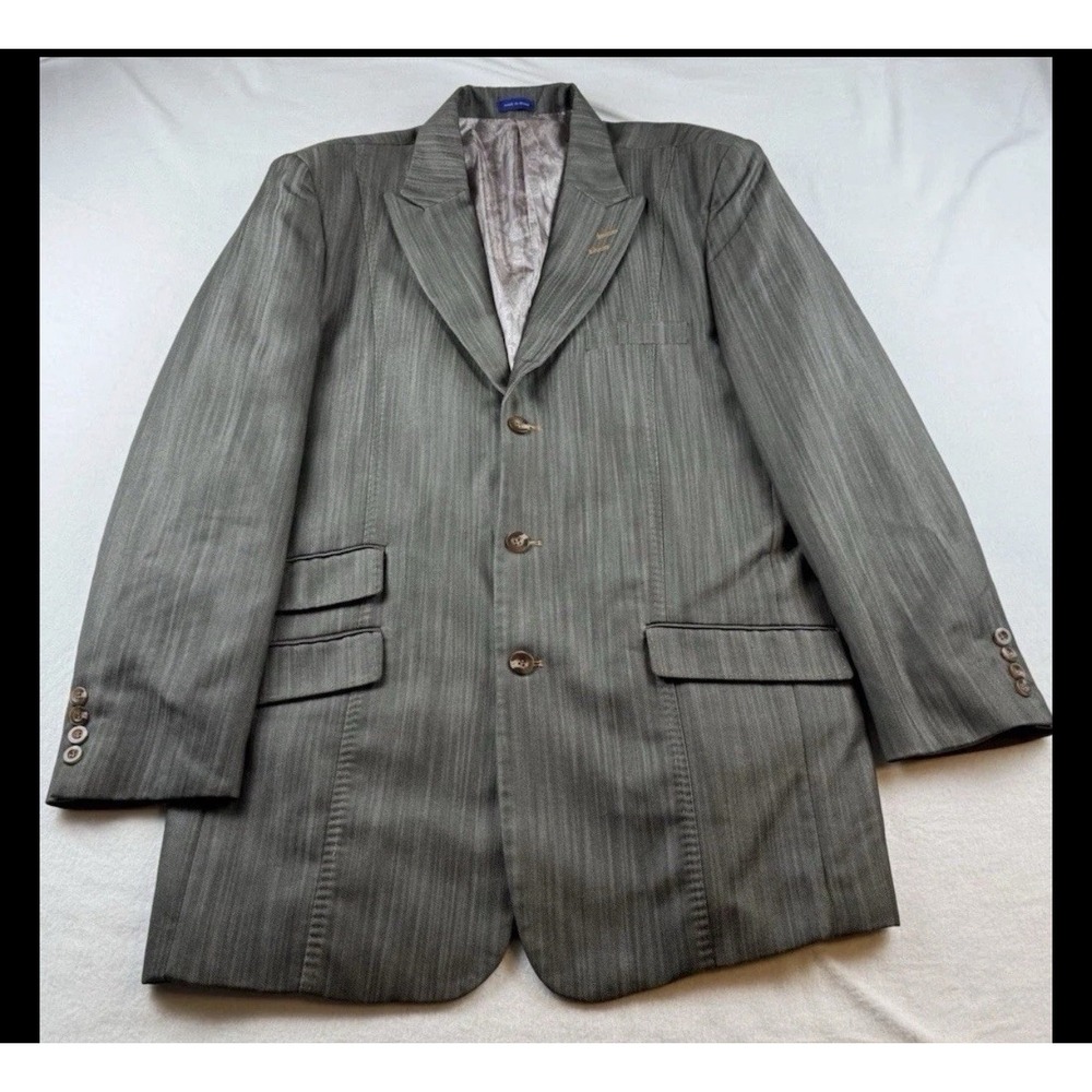 BLU MARTINI Blazer Mens 42L Gray Sport Coat Paisley Lining Contrasting Stitches